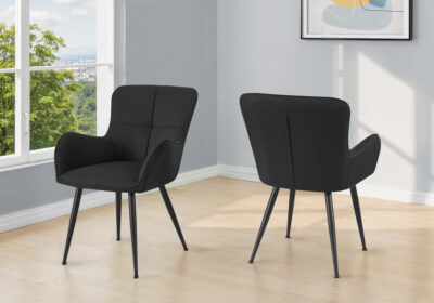DINING CHAIR - 2PCS / 33"H / BLACK SUEDE / BLACK METAL