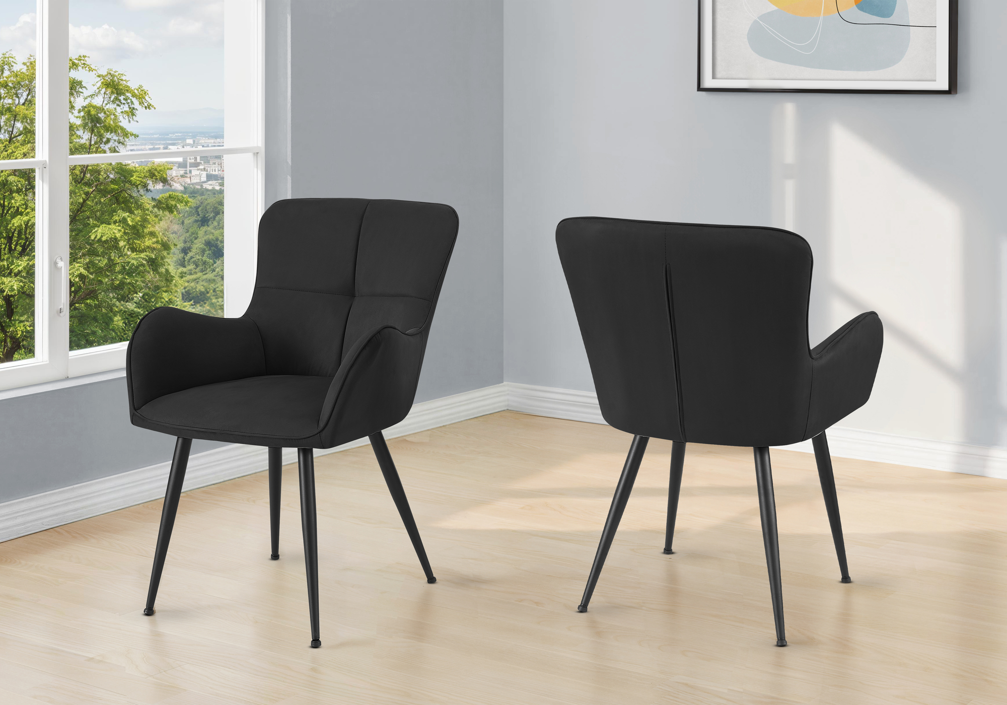 DINING CHAIR - 2PCS / 33"H / BLACK SUEDE / BLACK METAL