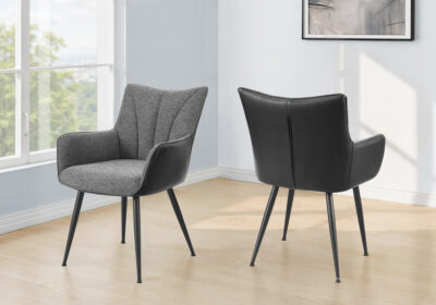 DINING CHAIR - 2PCS / 34"H / BLACK LEATHER-LOOK / DARK GREY