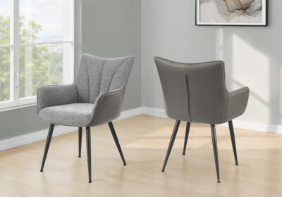 DINING CHAIR - 2PCS / 34"H / GREY LEATHER-LOOK / LIGHT GREY