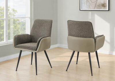 DINING CHAIR - 2PCS / 36"H / TAUPE LEATHER-LOOK / BROWN