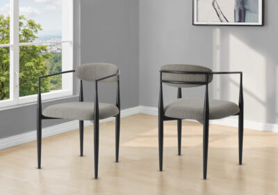 DINING CHAIR - 2PCS / 32"H / GREY FABRIC / BLACK METAL