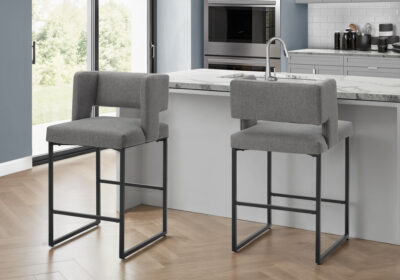 BARSTOOL - 2PCS / 36"H / GREY FABRIC / METAL COUNTER HEIGHT