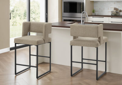 BARSTOOL - 2PCS / 36"H / BROWN FABRIC / METAL COUNTER HEIGHT