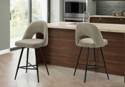 BARSTOOL - 2PCS / 39"H / BROWN FABRIC/ SWIVEL COUNTER HEIGHT