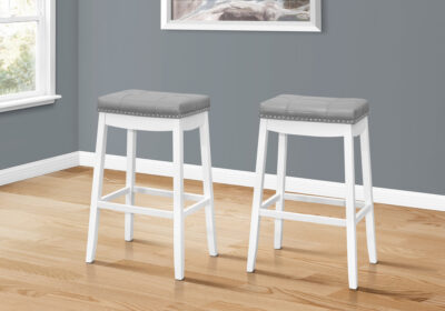 BARSTOOL - 2PCS / 29"H / GREY LEATHER-LOOK / WHITE