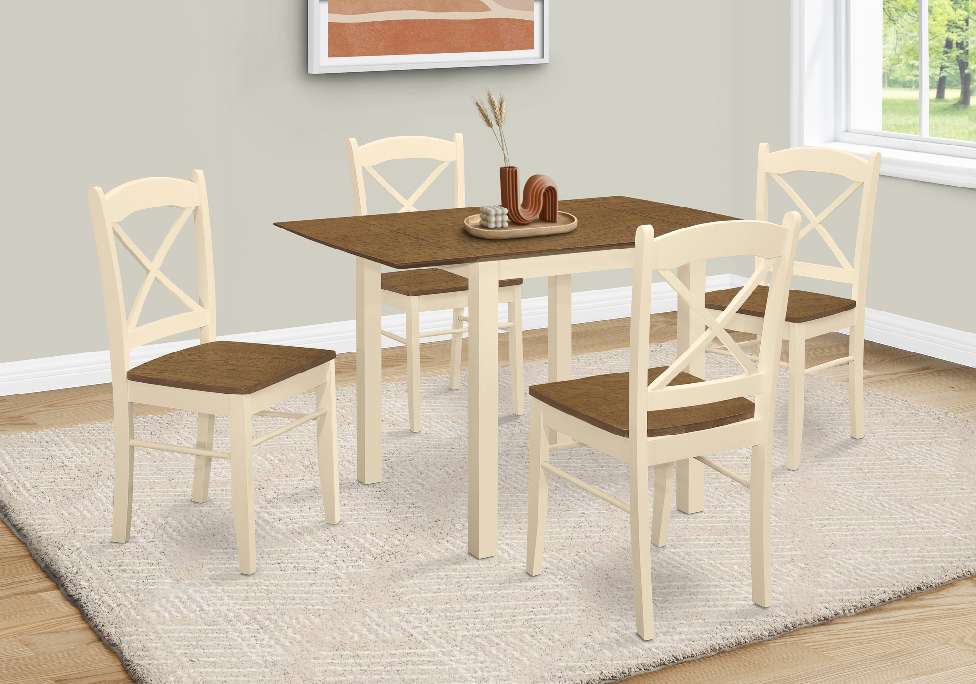 DINING TABLE - 30"X 48"/ CREAM / OAK TOP 9" DROP LEAF - Image 2