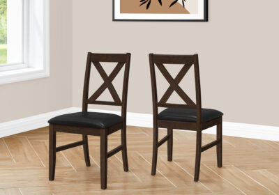 DINING CHAIR - 2PCS / 37"H ESPRESSO / BLACK PU SEAT