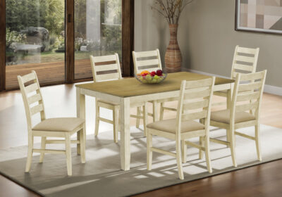 DINING TABLE - ANTIQUE WHITE / LIGHT BROWN VENEER 36"X 60"