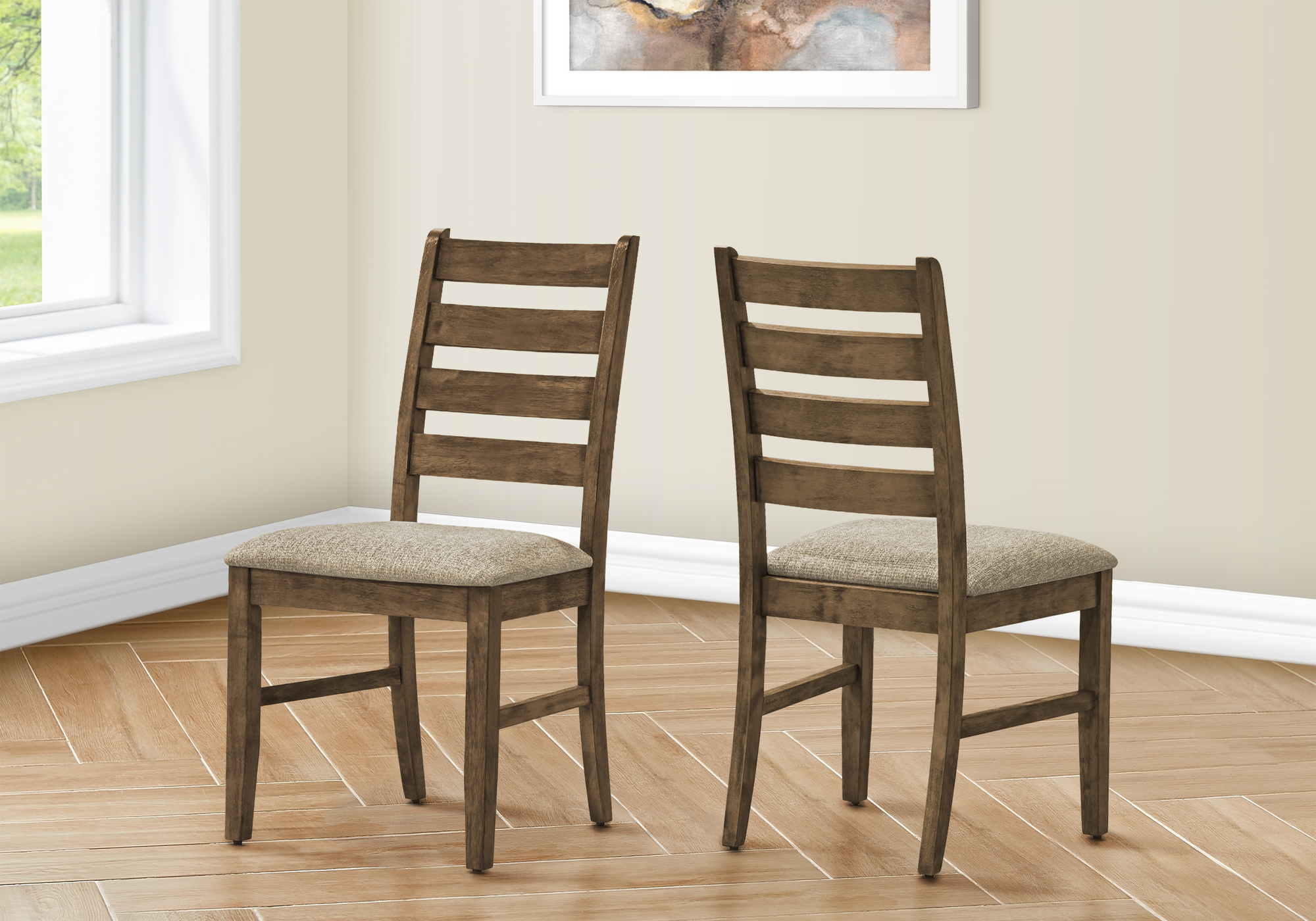 DINING CHAIR - 2PCS / 38"H UPHOLSTERED BROWN FABRIC