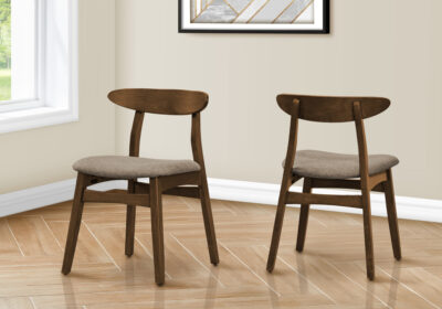 DINING CHAIR - 2PCS / 30"H BROWN WALNUT / BEIGE FABRIC
