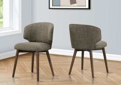 DINING CHAIR - 2PCS / 32"H BROWN WALNUT / BROWN FABRIC