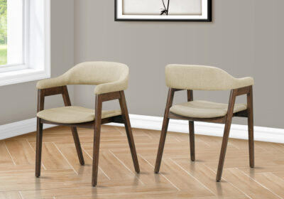 DINING CHAIR - 2PCS / 32"H BROWN WALNUT / SAND FABRIC