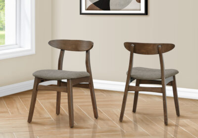 DINING CHAIR - 2PCS / 30"H BROWN WALNUT / BROWN FABRIC