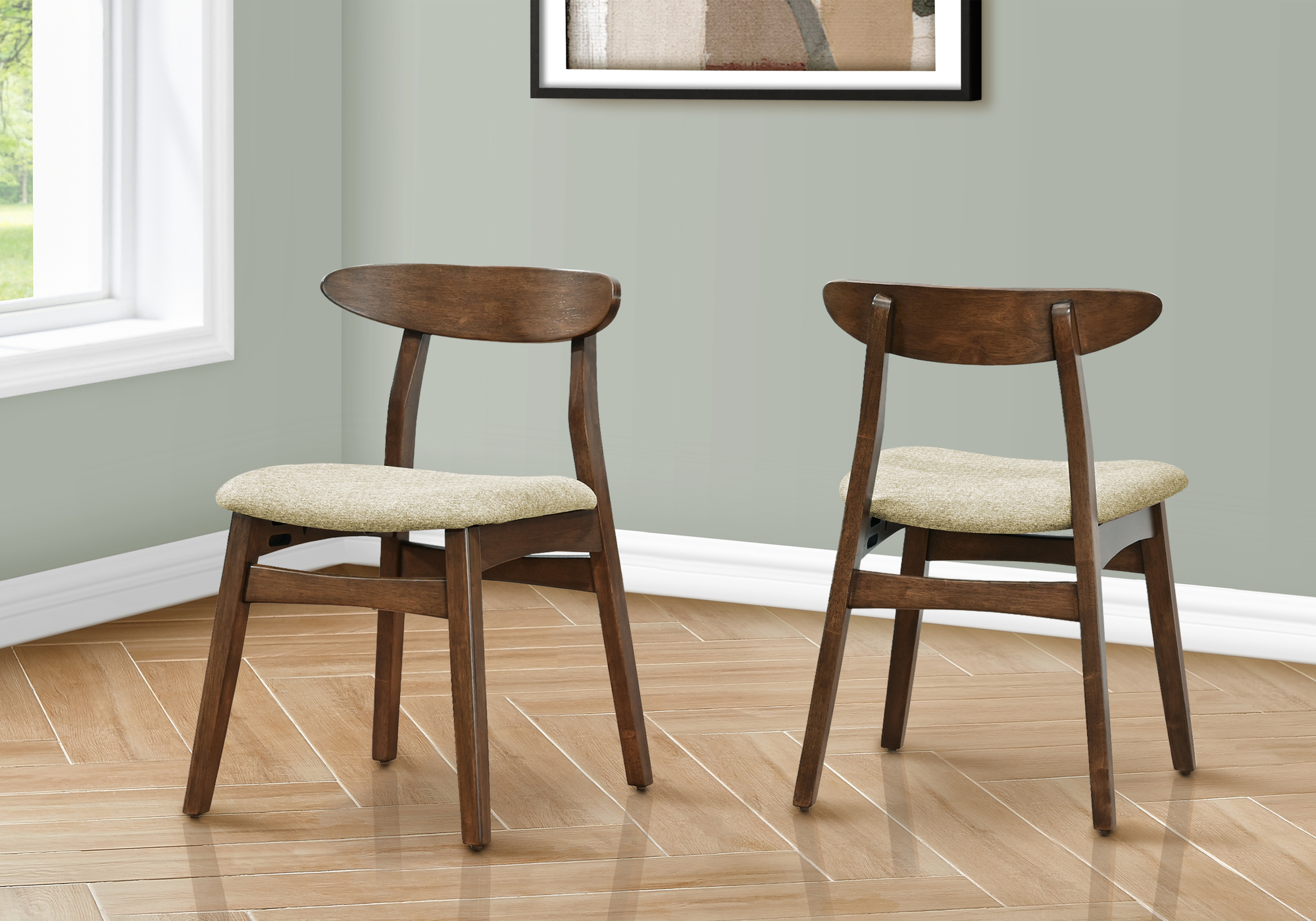 DINING CHAIR - 2PCS / 30"H BROWN WALNUT / SAND FABRIC