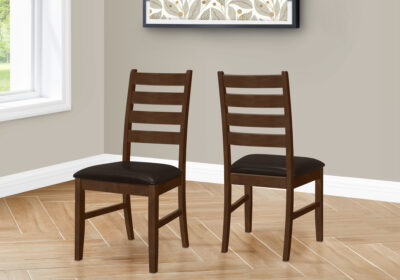 DINING CHAIR - 2PCS / 37"H BROWN / DARK BROWN PU SEAT