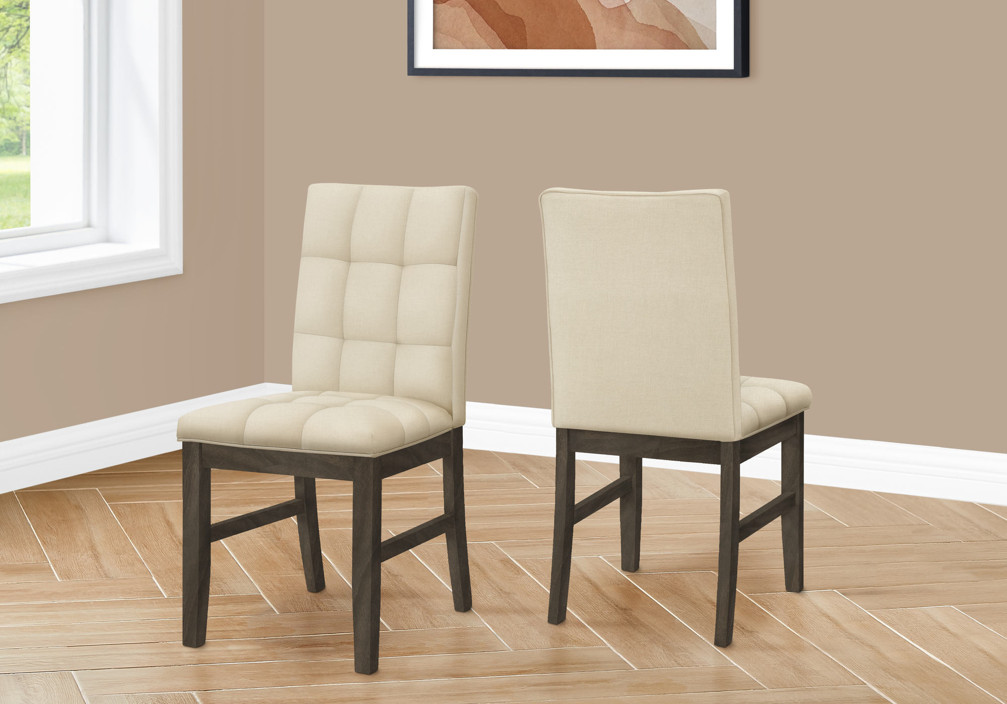 DINING CHAIR - 2PCS / 37"H GREY / CREAM FABRIC SEAT