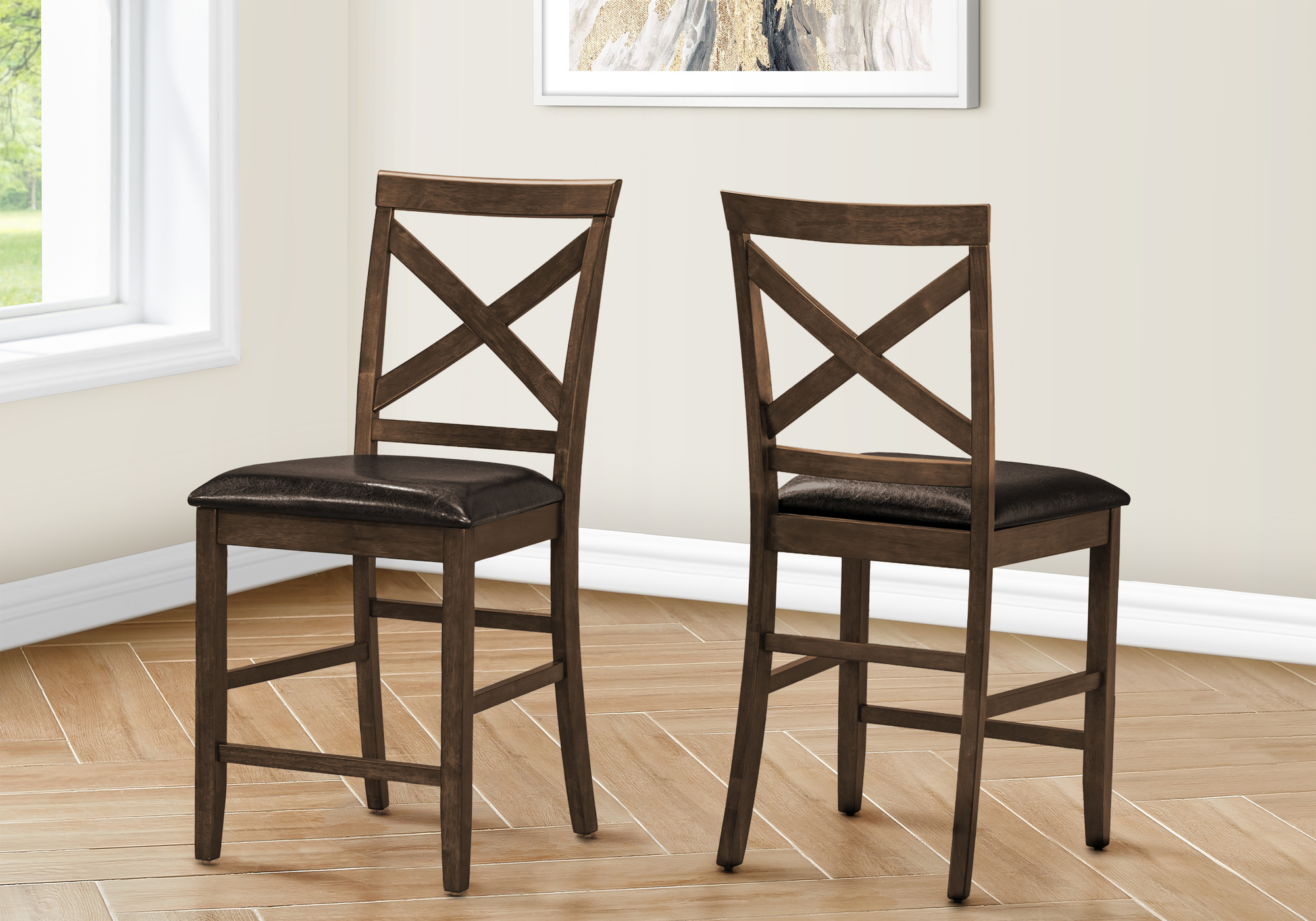 DINING CHAIR - 2PCS / 42"H DARK WALNUT COUNTER HEIGHT