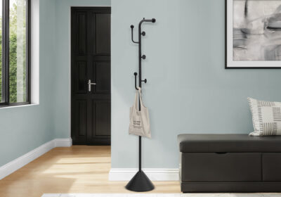 COAT RACK - 66"H / SATIN BLACK METAL CONTEMPORARY STYLE