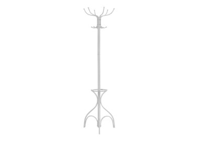 COAT RACK - 70"H / WHITE METAL WITH AN UMBRELLA HOLDER