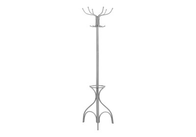 COAT RACK - 70"H / SILVER METAL WITH AN UMBRELLA HOLDER