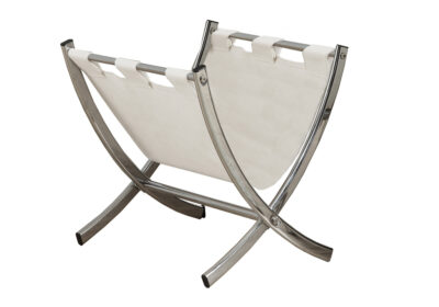 MAGAZINE RACK - WHITE LEATHER-LOOK / CHROME METAL
