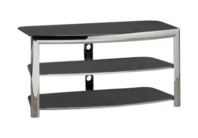 TV STAND - CHROME METAL / BLACK TEMPERED GLASS