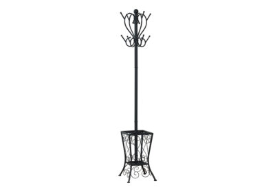 COAT RACK - 71"H / BLACK METAL WITH AN UMBRELLA HOLDER