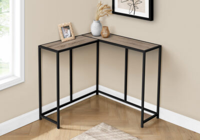 ACCENT TABLE - 36"L / DARK TAUPE / BLACK CORNER CONSOLE