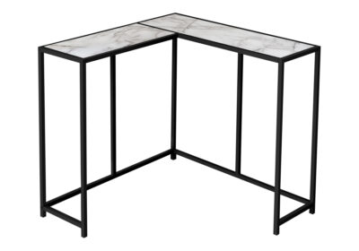 ACCENT TABLE - 36"L / WHITE MARBLE / BLACK CORNER CONSOLE