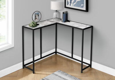 ACCENT TABLE - 36"L / WHITE MARBLE / BLACK CORNER CONSOLE