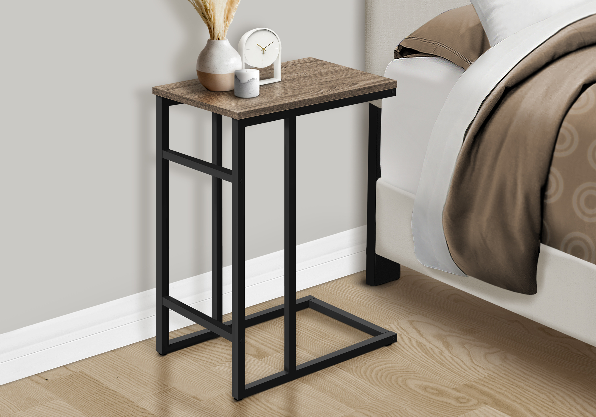 ACCENT TABLE - 24"H / DARK TAUPE / BLACK METAL - Image 2