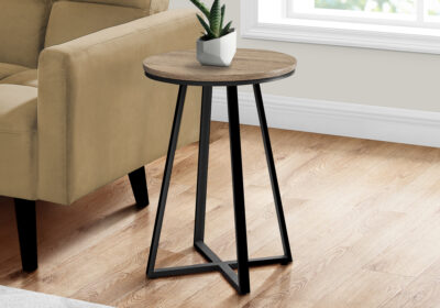 ACCENT TABLE - 22"H / DARK TAUPE / BLACK METAL