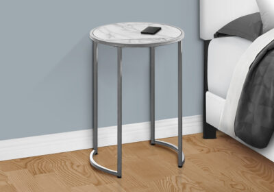 ACCENT TABLE - 24"H / WHITE MARBLE-LOOK / SILVER METAL