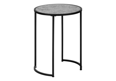 ACCENT TABLE - 24"H / GREY STONE-LOOK / BLACK METAL