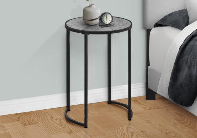 ACCENT TABLE - 24"H / GREY STONE-LOOK / BLACK METAL