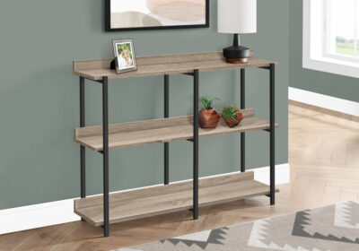 ACCENT TABLE - 48"L / DARK TAUPE / BLACK METAL CONSOLE