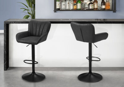 BARSTOOL - 2PCS / BLACK PU / BLACK METAL ADJUSTABLE HEIGHT