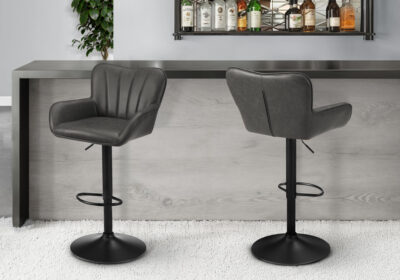 BARSTOOL - 2PCS / GREY PU / BLACK METAL ADJUSTABLE HEIGHT