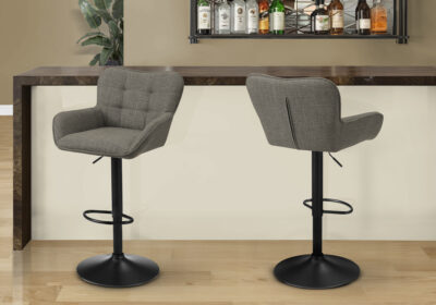 BARSTOOL - 2PCS / TAUPE FABRIC / BLACK METAL ADJ. HEIGHT