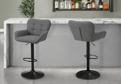 BARSTOOL - 2PCS / GREY FABRIC / BLACK METAL ADJ. HEIGHT