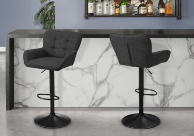 BARSTOOL - 2PCS / BLACK FABRIC / BLACK METAL ADJ. HEIGHT