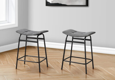 BARSTOOL - 2PCS / GREY FABRIC / BLACK METAL COUNTER HEIGHT