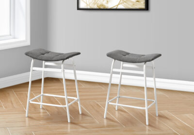 BARSTOOL - 2PCS / GREY FABRIC / WHITE METAL COUNTER HEIGHT