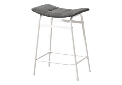 BARSTOOL - 2PCS / GREY FABRIC / WHITE METAL COUNTER HEIGHT