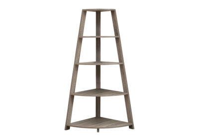 BOOKCASE - 60"H / DARK TAUPE CORNER ACCENT ETAGERE