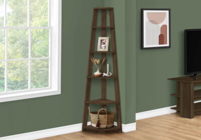 BOOKCASE - 72"H / DARK WALNUT CORNER ACCENT ETAGERE