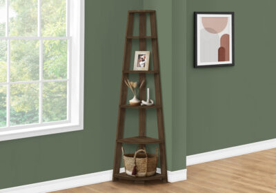 BOOKCASE - 72"H / DARK WALNUT CORNER ACCENT ETAGERE