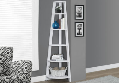 BOOKCASE - 72"H / WHITE CORNER ACCENT ETAGERE
