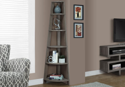 BOOKCASE - 72"H / DARK TAUPE CORNER ACCENT ETAGERE
